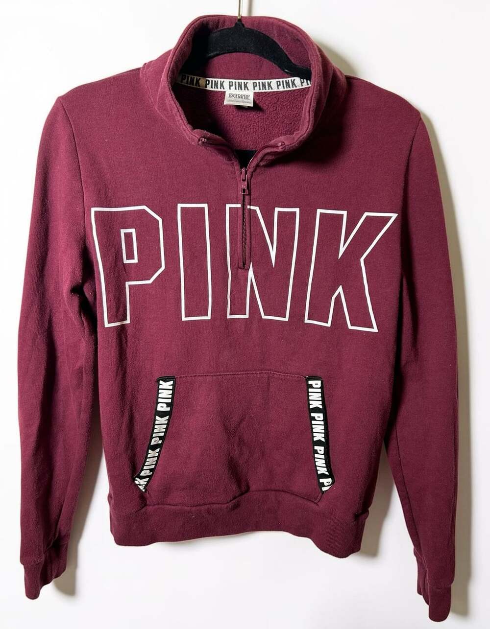 Victoria's Secret Pink Half Zip Pullover Sweatshirt Size M Burgundy